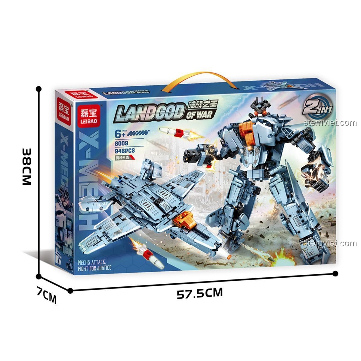 Hộp đồ chơi mô hình Mecha biến hình Leibao 8009, kích thước 57.5x38x7cm, quà tặng sáng tạo cho con trai.