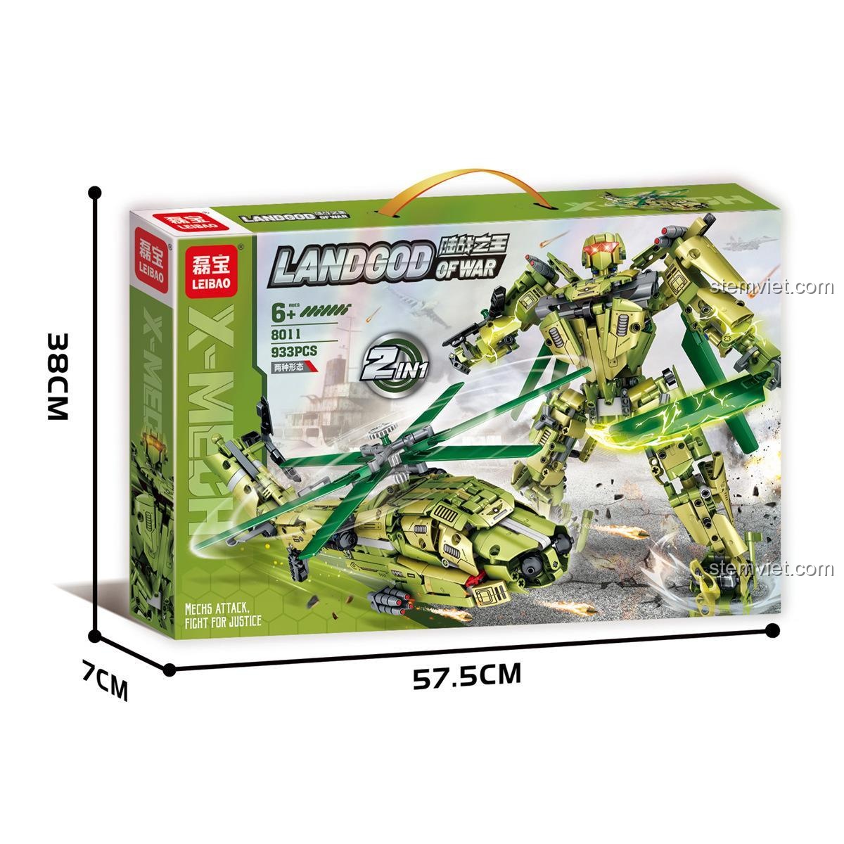 Hộp đồ chơi mô hình Trực Thăng Chiến Đấu Leibao 8011, kích thước 57.5x38x7cm, quà tặng cho con trai.