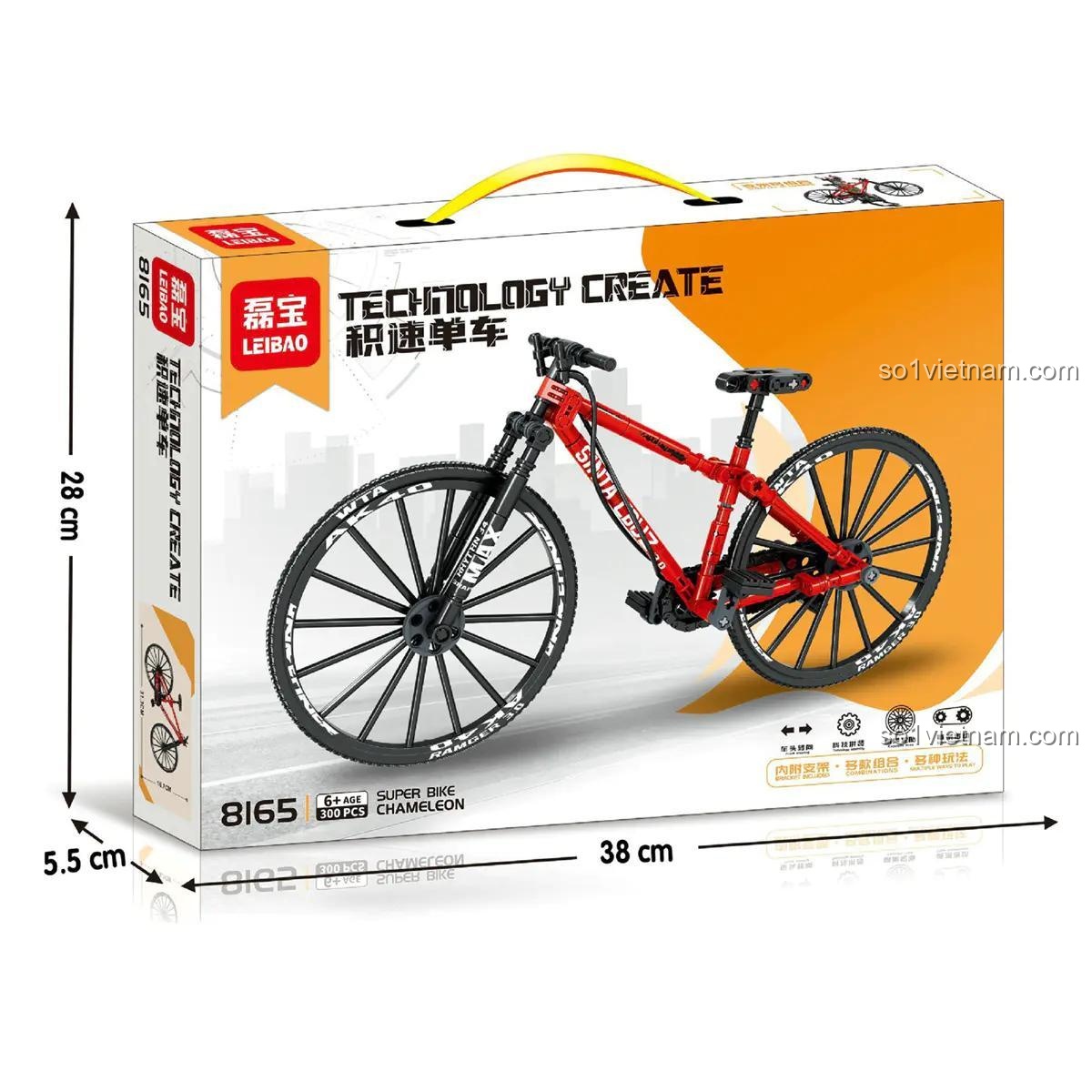 Hộp đựng bộ đồ chơi xe đạp địa hình Chameleon LEIBAO 8165, kích thước 38x28x5.5 cm, 300 chi tiết