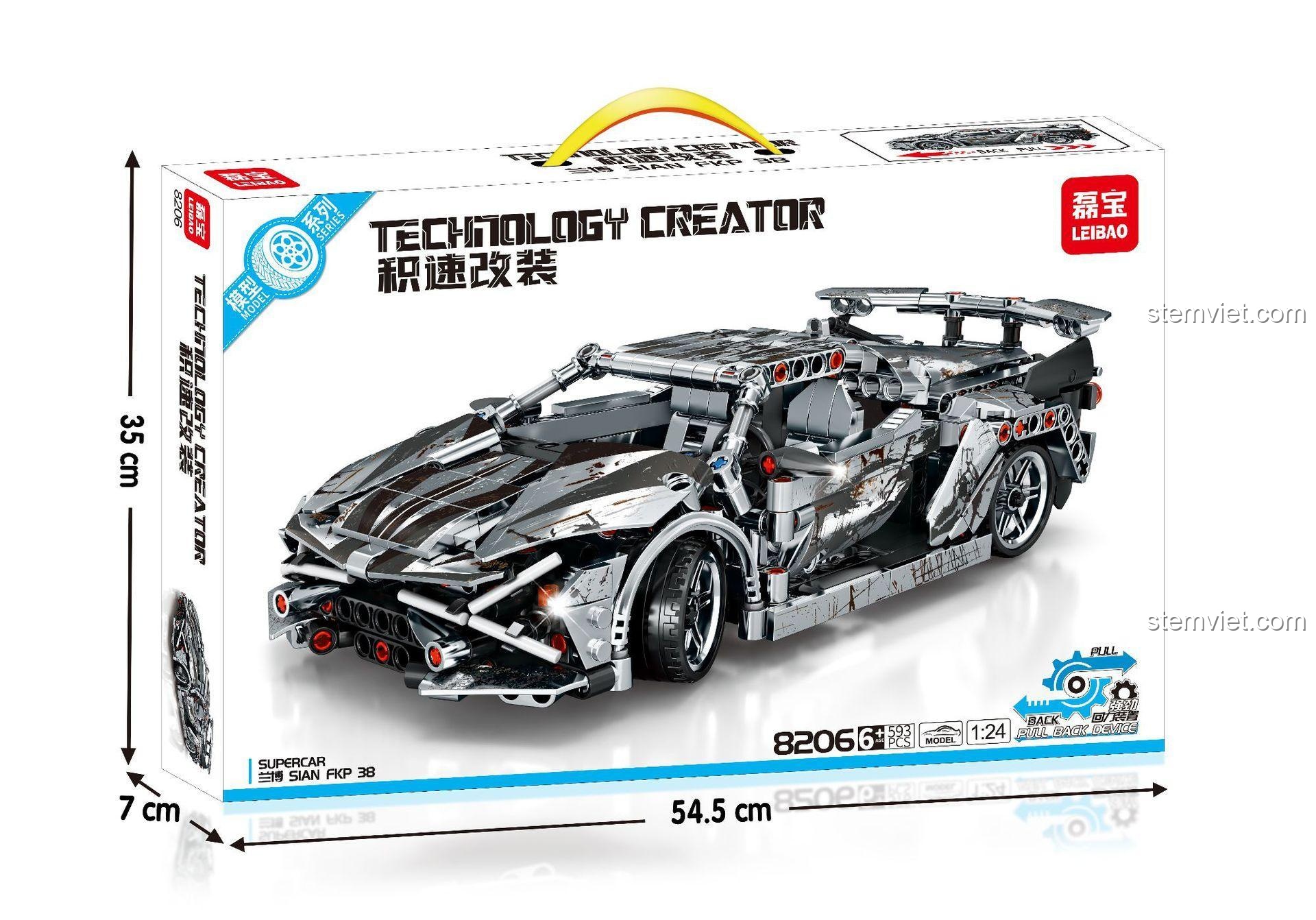 Hộp đồ chơi mô hình Xe đua Lamborghini Sián FKP 38 8206, quà tặng sinh nhật cho con trai 6 tuổi.