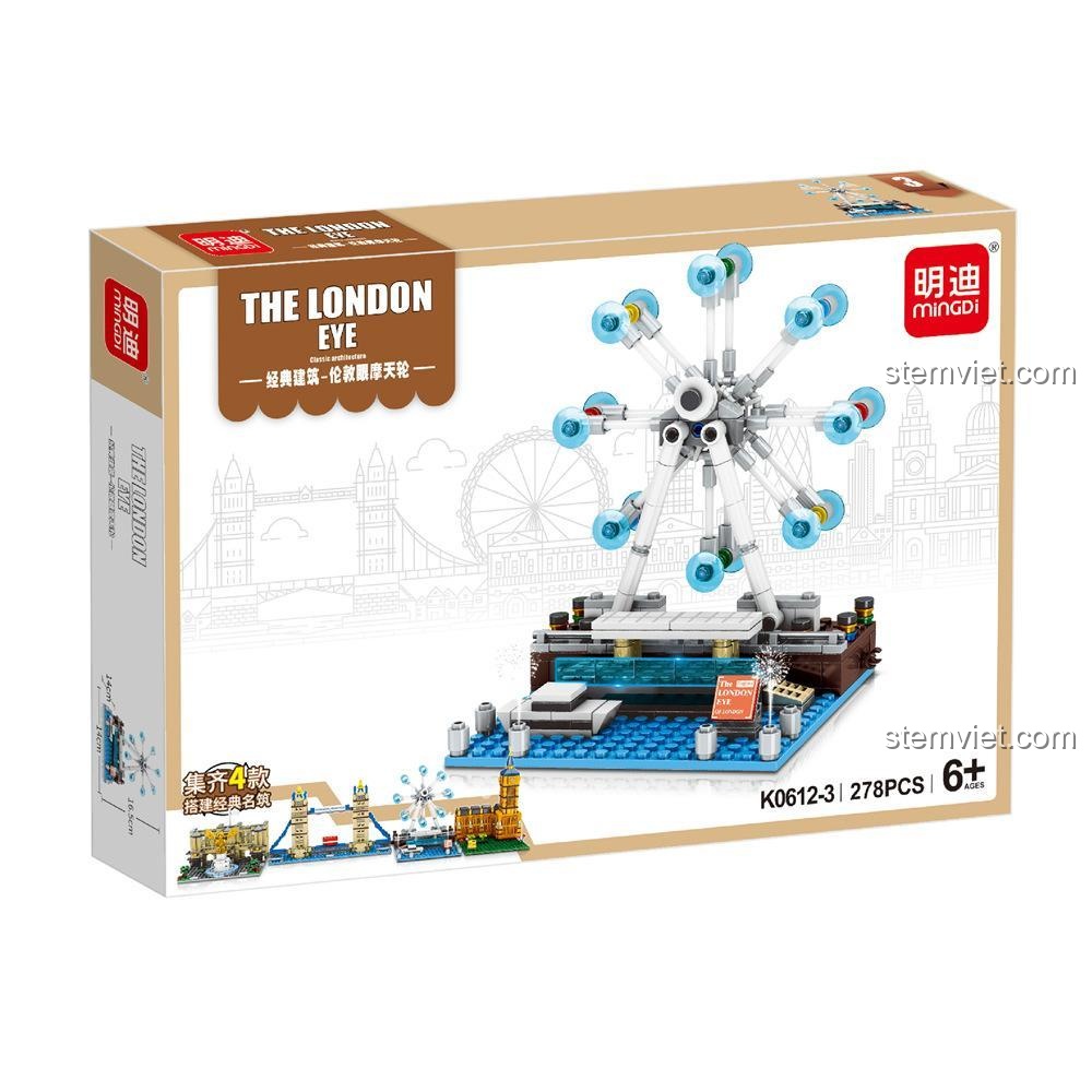 Hộp riêng của mô hình Tháp đồng hồ Big Ben K0612-4, một phần của bộ lắp ráp Cung điện Buckingham MingDi, gồm 278 mảnh.