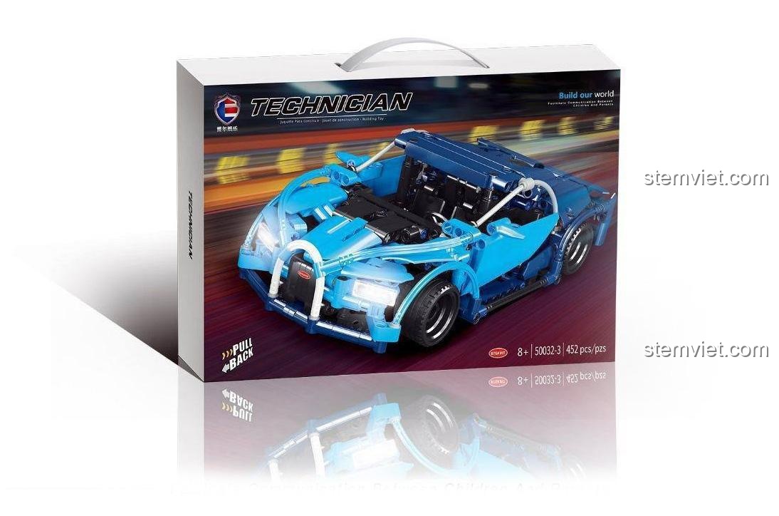 Hộp sản phẩm mô hình Bugatti Chiron màu xanh dương