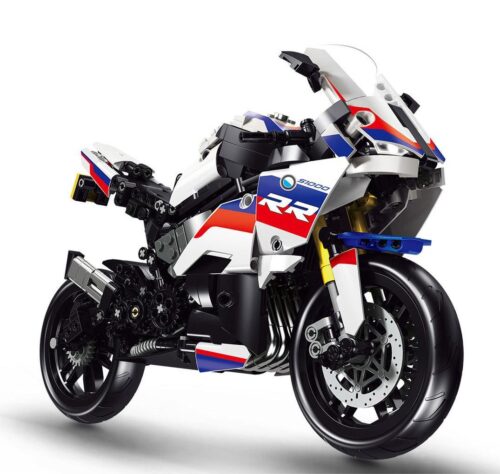 Ảnh chụp chi tiết mô hình đồ chơi lắp ráp Leier Entertainment 50040 Mô tô BMW S1000RR với thiết kế technic thể thao, phù hợp cho bé trai 8 tuổi.