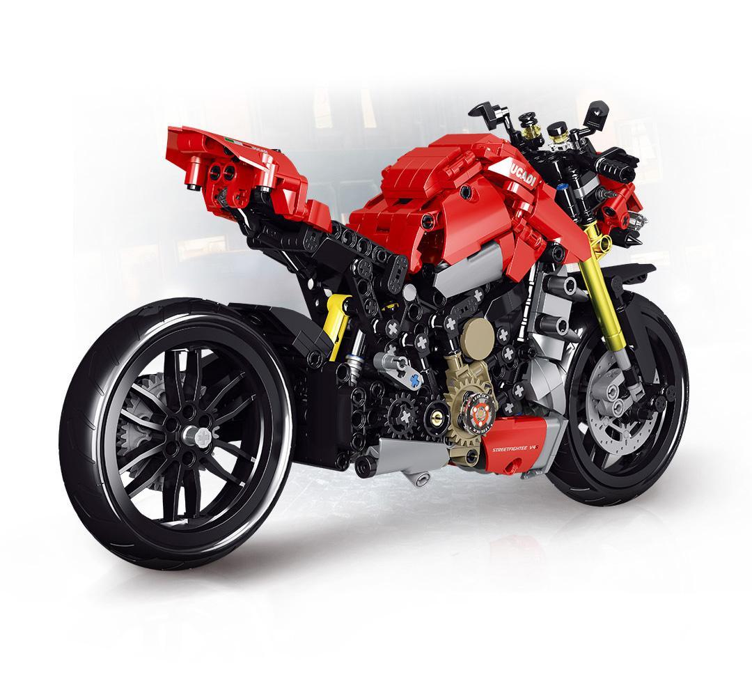 Hình ảnh hộp sản phẩm đồ chơi lắp ghép Leier Entertainment 50051, mô hình Siêu mô tô Ducati V4S với 827 chi tiết.