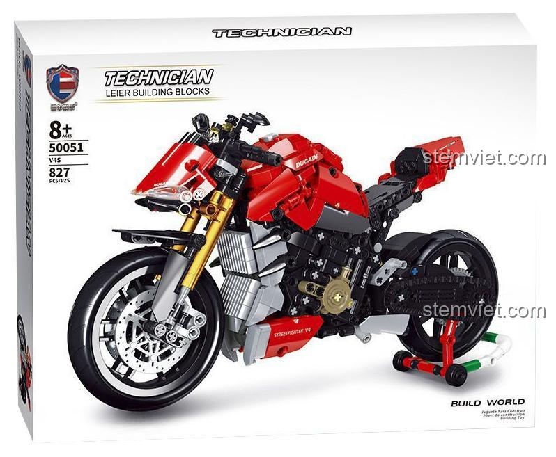 Ảnh chi tiết bộ lắp ráp Mô tô Ducati Panigale V4S 50051, một món đồ chơi mô hình ấn tượng cho bé trai 8 tuổi.