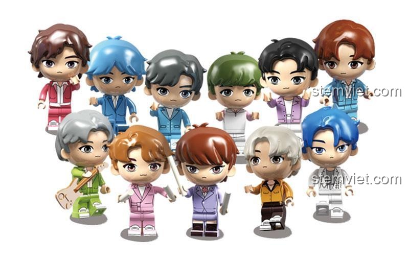 Minifigure Leier Entertainment 60002 R1SE Blind Box, cận cảnh các nhân vật thần tượng R1SE với chi tiết sắc nét, bộ lắp ghép chất lượng cao cho bé trai 6 tuổi.