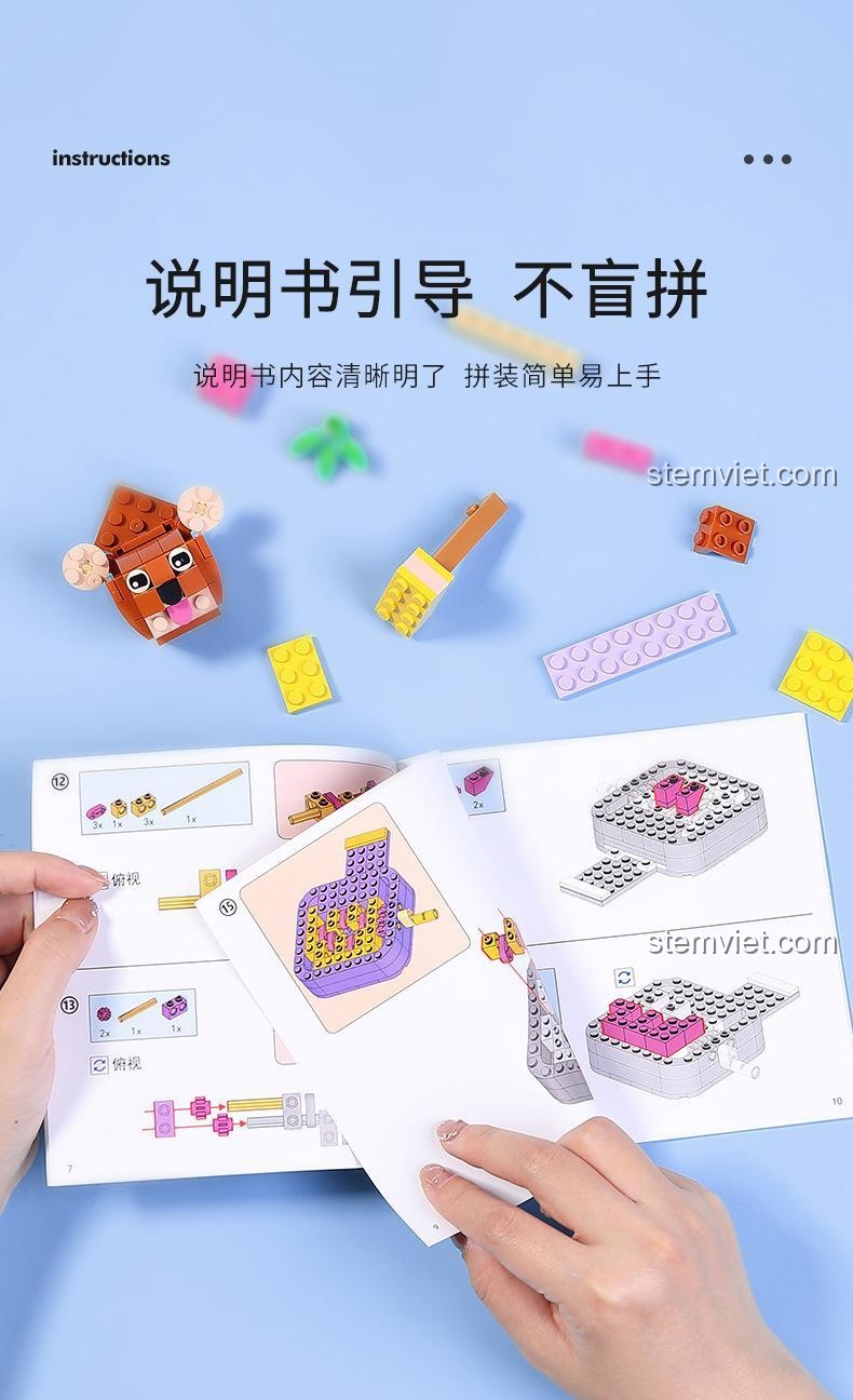 Sách hướng dẫn lắp ráp bộ đồ chơi Đập Chuột Thần Thú Lejier B399, hướng dẫn rõ ràng, giúp bé tự tin lắp ráp.