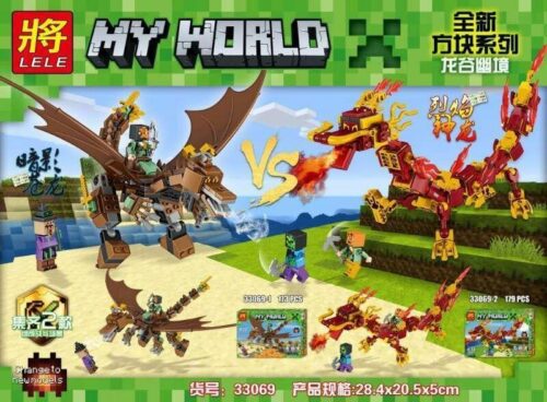 Bộ lắp ghép Rồng Minecraft LELE 33069 giá tốt cho bé trai 6 tuổi, mô hình Rồng Thần Bóng Tối và Rồng Thần Lửa chất lượng cao.