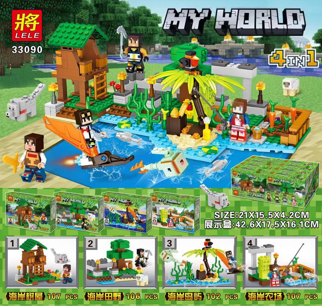 Bộ lắp ghép Thế giới Minecraft LELE 33090, đồ chơi lắp ráp Bờ biển Minecraft 4 trong 1, phù hợp bé trai 6 tuổi, giá tốt.