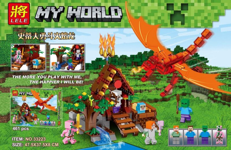 Bộ lắp ghép Minecraft Steve Đại Chiến Rồng Lửa LELE 33223, đồ chơi lắp ráp mô hình Thế giới Minecraft Rồng Lửa cho bé trai 6 tuổi, giá tốt.