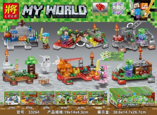 Bộ lắp ghép Minecraft LELE 33264-1 chủ đề Thế giới Minecraft với 6 cảnh quan nhỏ có đèn LED, khối pha lê độc đáo, phù hợp bé trai 6 tuổi, giá tốt.