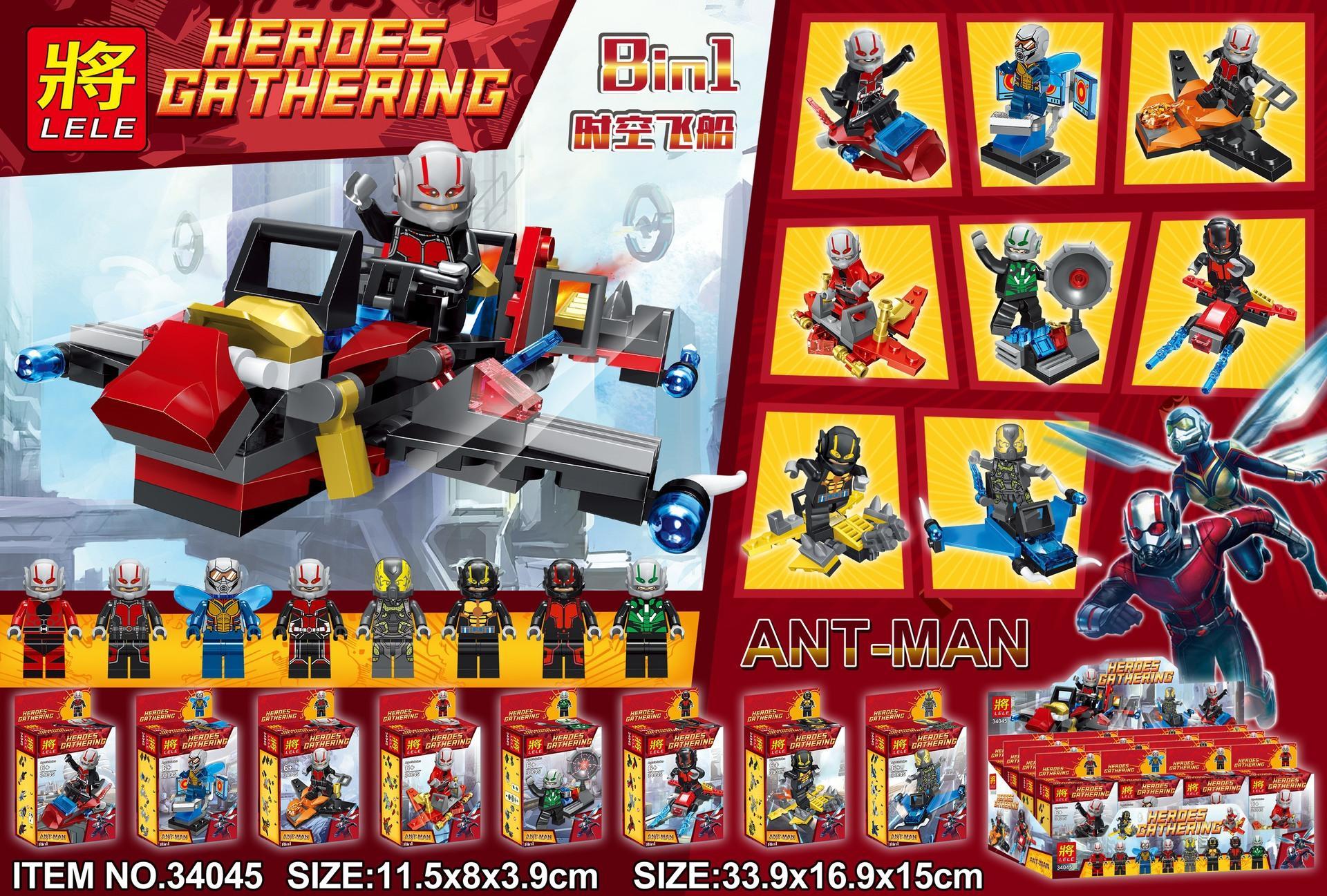 Bộ lắp ghép Người Kiến LELE 34045: Khám phá Phi Thuyền Thời Không 8in1 với 8 minifigures siêu chất, đồ chơi lắp ráp Ant-Man cho bé trai 6 tuổi, giá tốt.