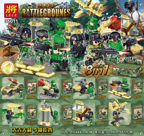 Bộ lắp ráp PUBG LELE 36011, đồ chơi lắp ráp chiến trường 8 trong 1 cho bé trai 6 tuổi, giá tốt, giúp phát triển tư duy sáng tạo.