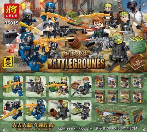 Bộ đồ chơi Minifigure PUBG LELE 36019 với 8 nhân vật lính chiến đấu, trang bị vũ khí đa dạng, phù hợp bé trai 8 tuổi, giá tốt.