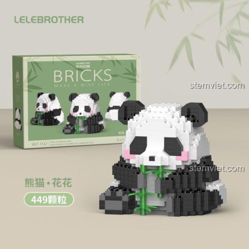Hộp sản phẩm bộ lắp ghép LELE BROTHER W1102 Gấu Trúc Hoa Hoa, đồ chơi lắp ráp Panda Hoa Hoa 449 mảnh chất lượng cao, giá tiết kiệm cho bé.