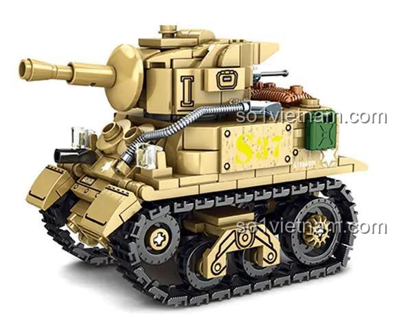 Mô hình xe tăng M5 Stuart 66021 sau khi lắp ráp hoàn chỉnh, thiết kế Chibi độc đáo, chi tiết sắc nét.