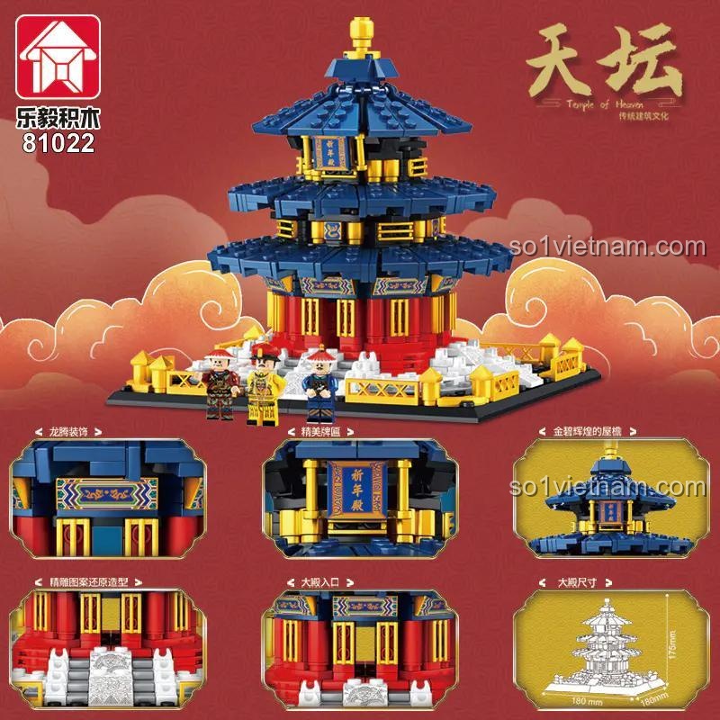 Bộ xếp hình Kỳ Niên Điện, đồ chơi lắp ráp Mô hình Thiên Đàn, LeyI 1022 Kiến trúc Thiên Đàn, mô hình Thiên Đàn 81022 với các chi tiết và minifigures