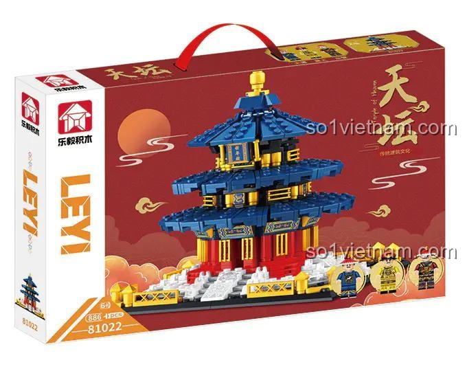 Đồ chơi xây dựng Thiên Đàn 022, bộ lắp ghép 81022 Kỳ Niên Điện, đồ chơi mô hình 1022 Đền thờ Thiên Đàn, hộp sản phẩm LeyI 81022 Thiên Đàn 886 mảnh ghép