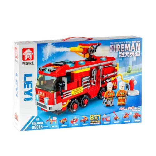 Bộ lắp ghép LEYI 88015 Xe Cứu Hỏa Phun Nước đa năng, đồ chơi lắp ráp cho bé trai 6 tuổi, giá tốt, có thể lắp được 33 kiểu khác nhau.