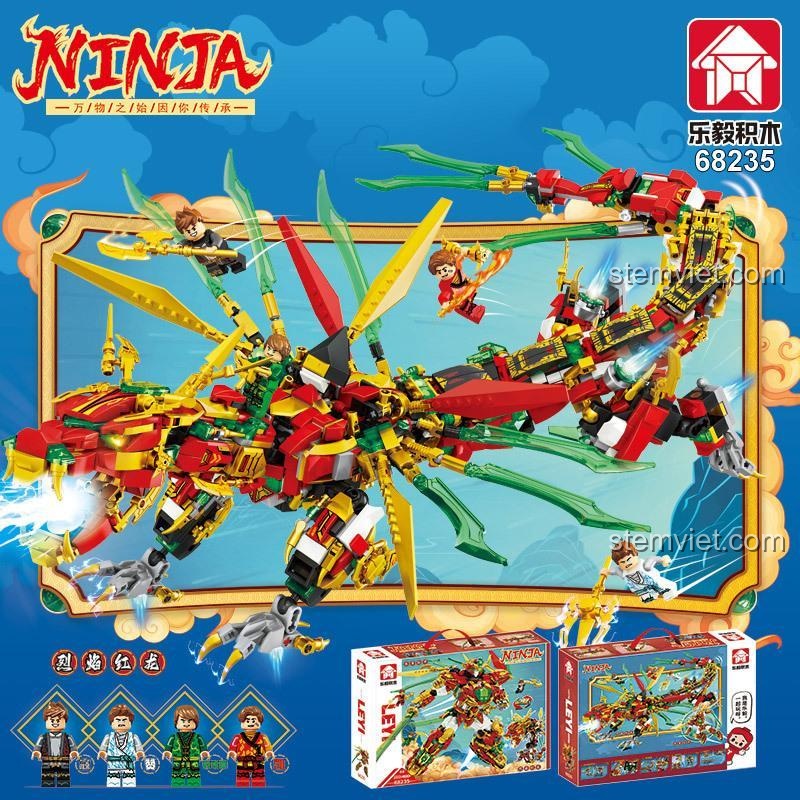 Mô hình Rồng Lửa Bùng Cháy oai vệ từ bộ Mecha Rồng Lửa LeYi Bricks, một trong hai tạo hình độc đáo của sản phẩm.