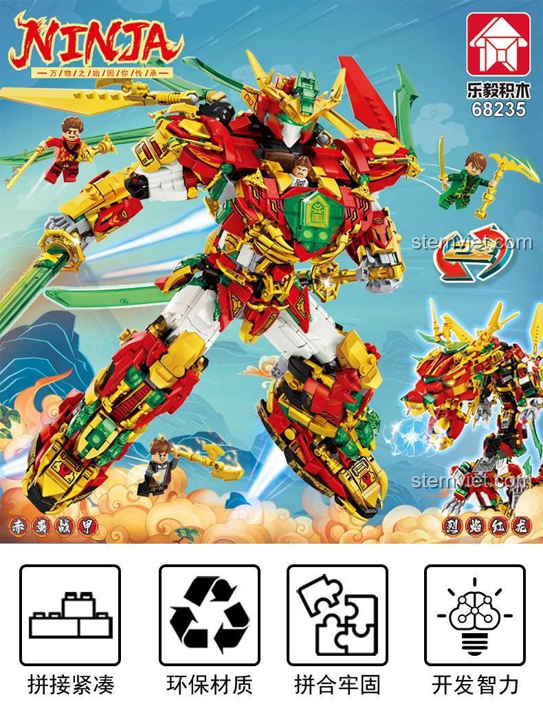 Các tính năng nổi bật của bộ Robot hợp thể Rồng 68235: lắp ráp khít, chất liệu an toàn, ghép nối chắc chắn và phát triển trí tuệ cho trẻ.