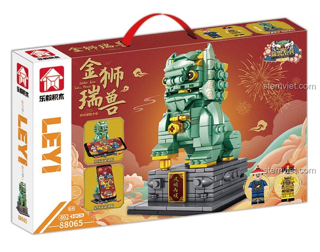 Hộp đồ chơi mô hình Sư tử đá Trung Hoa LeYi Bricks 88065, món quà ý nghĩa cho bé 6 tuổi.