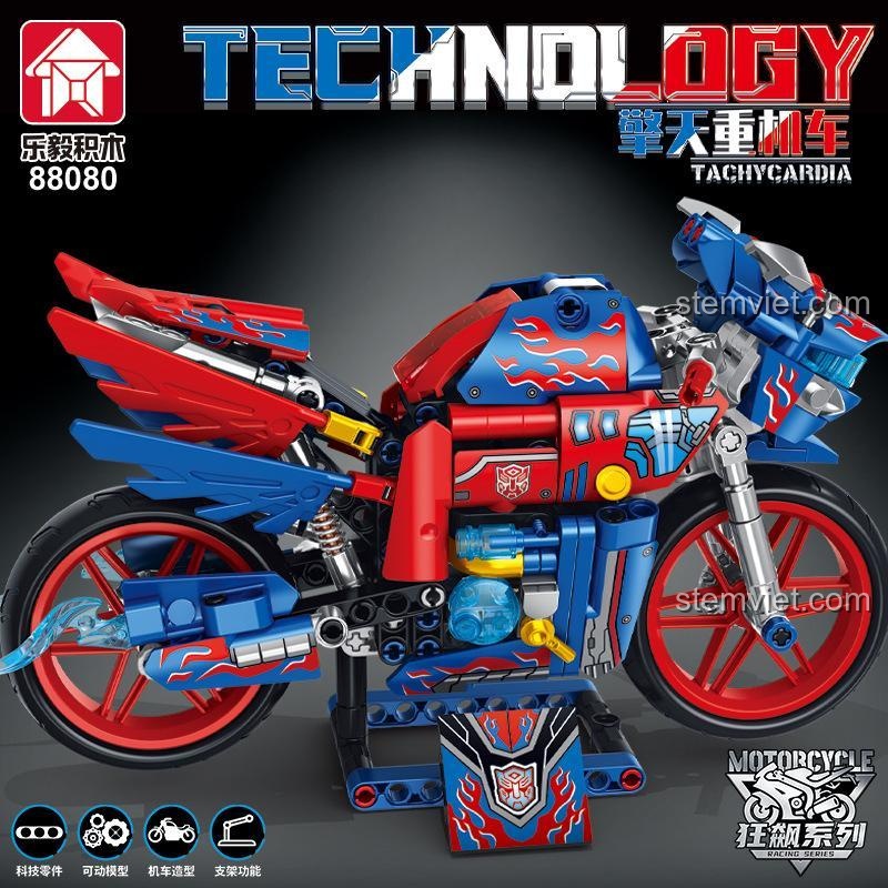 Chi tiết lắp ráp bộ đồ chơi xe máy biến hình 乐毅积木 88080