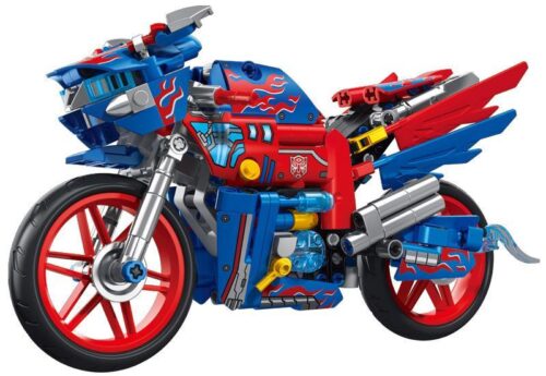 Mô hình xe máy biến hình màu xanh đỏ 乐毅积木 88080