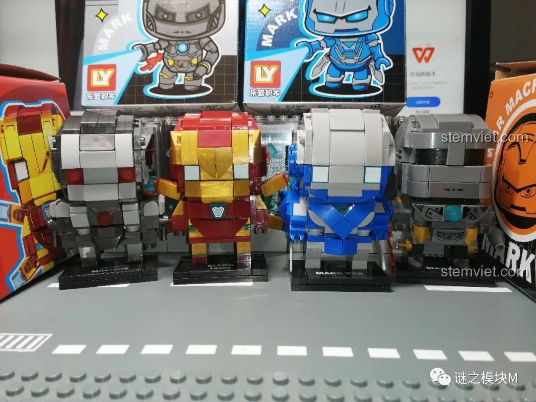 Bộ 4 mô hình Người Sắt Q-Version LeYi Bricks 76063 đã lắp ráp hoàn chỉnh, đồ chơi mô hình Iron Man cho bé trai 6 tuổi.