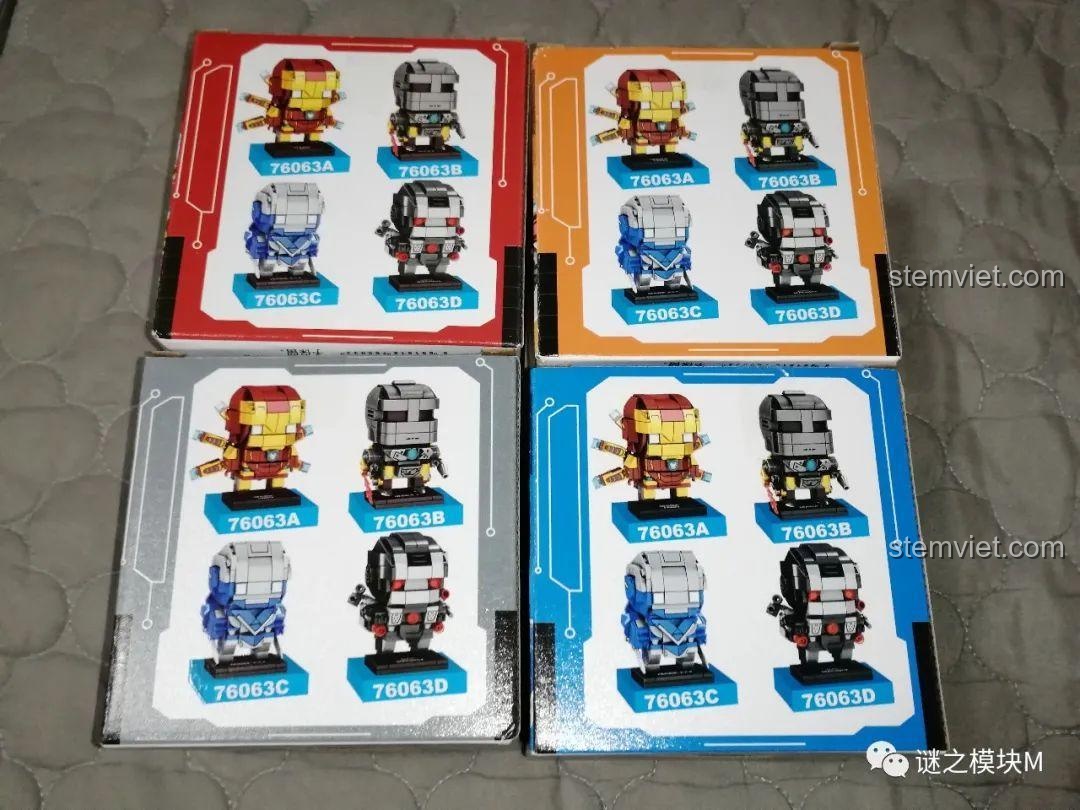 Mặt sau hộp bộ lắp ghép Iron Man 76063, đồ chơi mô hình Người Sắt Q-Version cho bé trai 6 tuổi.