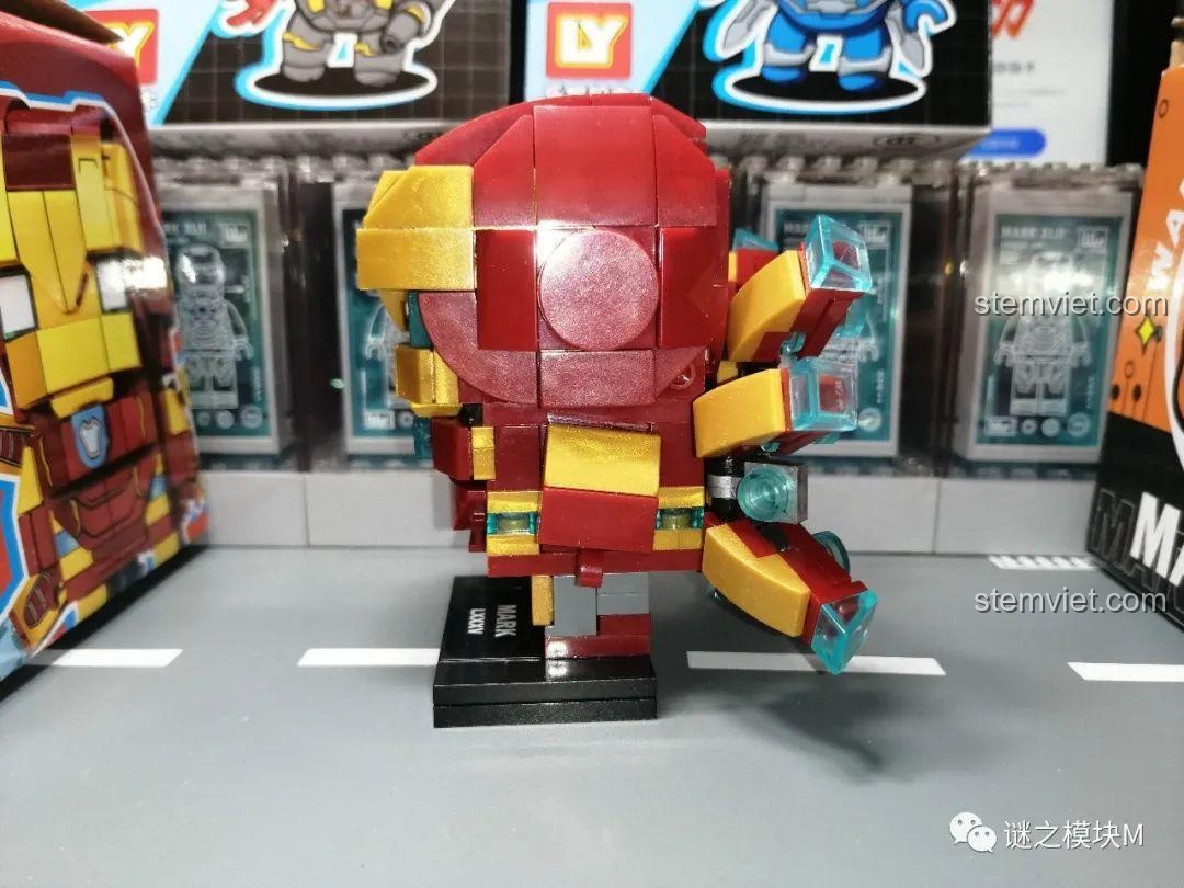 Mô hình Người Sắt Mark LXXXV LeYi Bricks 76063A từ bên cạnh, đồ chơi lắp ráp Iron Man cho bé trai 6 tuổi.