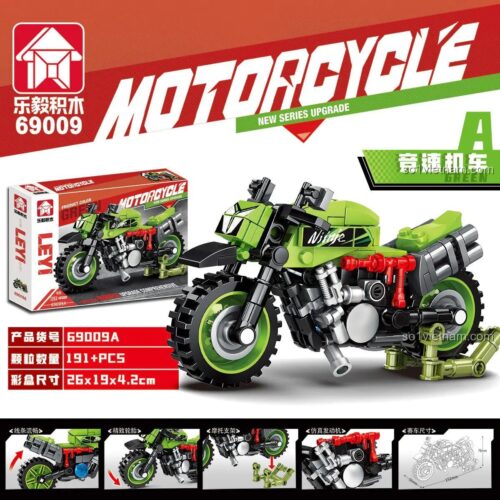Bộ đồ chơi Leyu 69009A Xe Mô Tô Đua Xanh Lá, 191 mảnh ghép, thiết kế tốc độ đỉnh cao, cho bé trai 6 tuổi, giá rẻ.
