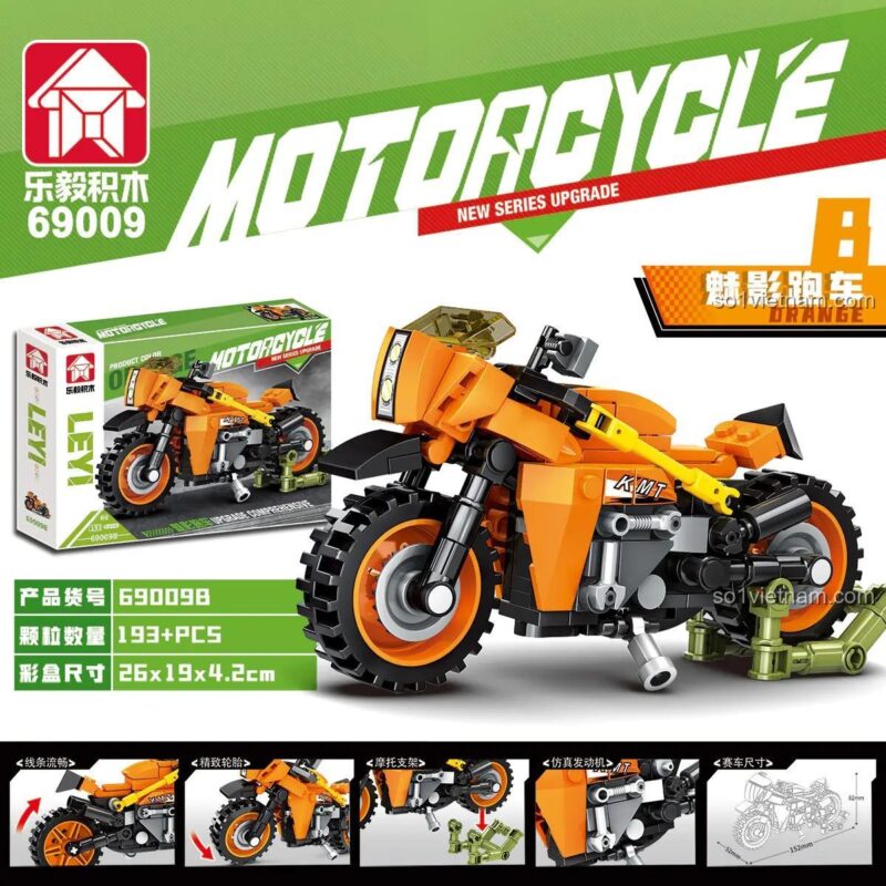 Đồ chơi mô hình Leyu 69009B Xe Mô Tô Thể Thao Cam, 193 mảnh, thiết kế độc đáo, phát triển tư duy cho bé trai 6 tuổi.