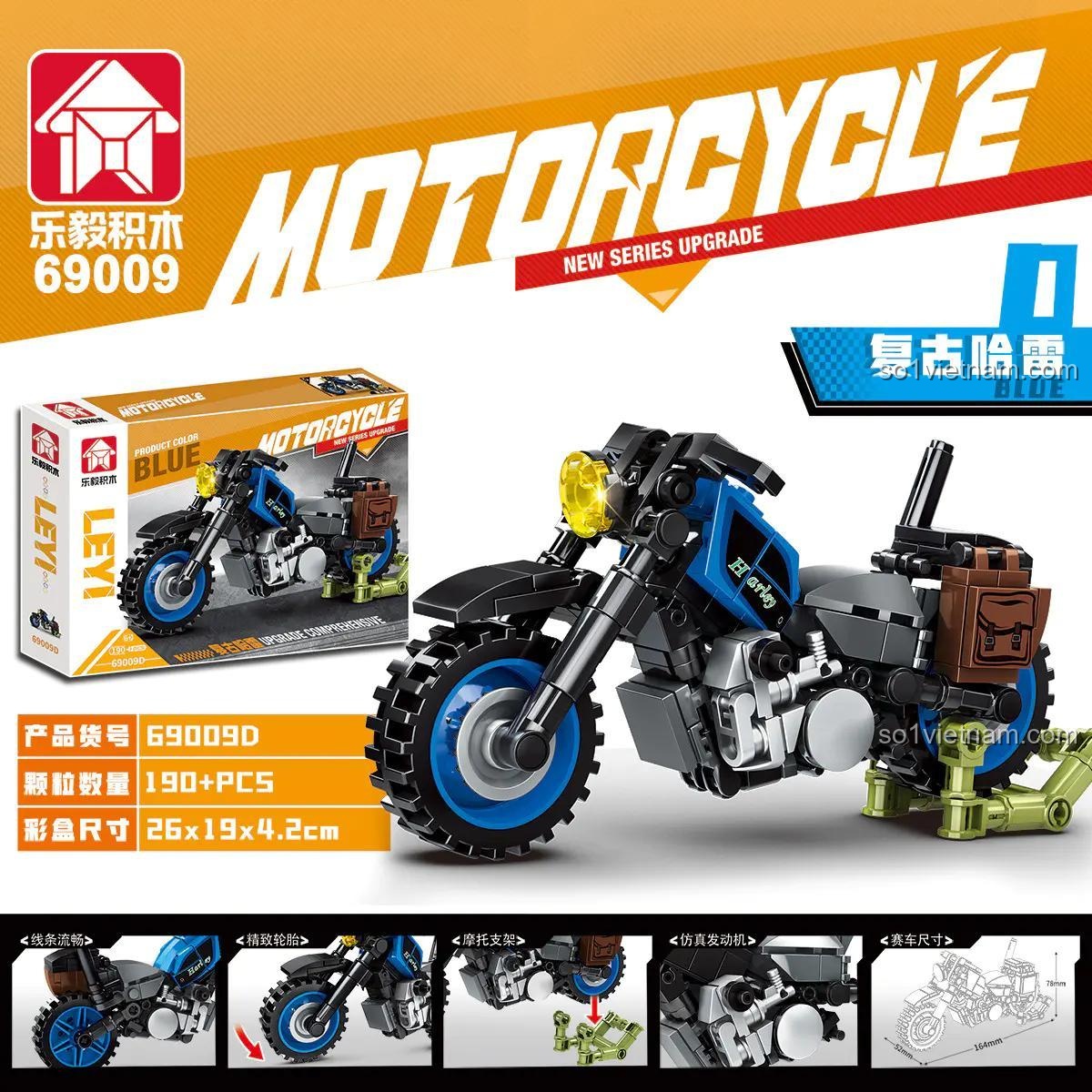 Đồ chơi lắp ghép Leyu 69009D Xe Mô Tô Cổ Điển Xanh Dương, 190 mảnh, sáng tạo không giới hạn, phù hợp bé trai 6 tuổi.