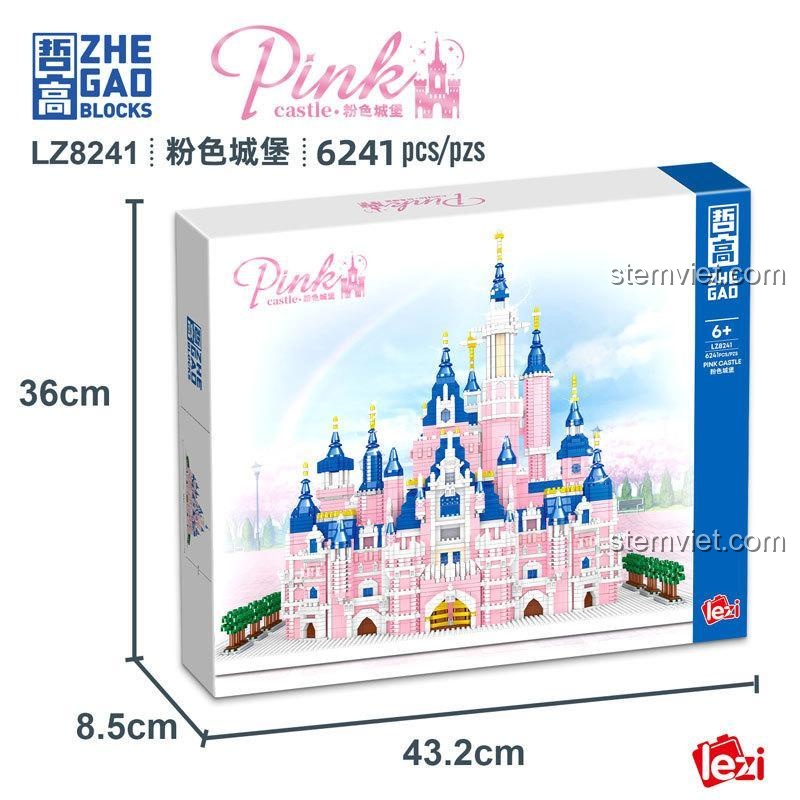 Hộp đồ chơi lắp ghép Lâu đài Hồng Lezi Chuangxiang LZ8241, kích thước hộp 43.2x36x8.5cm, dễ dàng đóng gói, quà tặng giá trị.