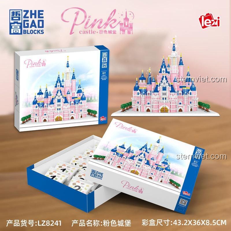 Hộp và linh kiện đồ chơi mô hình Lâu đài Hồng Lezi Chuangxiang LZ8241, 6241 mảnh ghép, chất lượng cao, an toàn cho bé gái.
