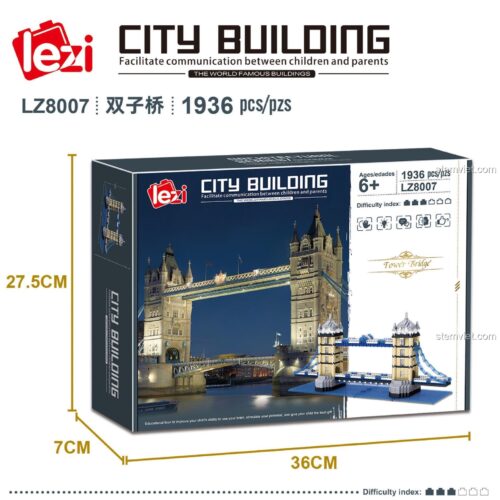 Hộp sản phẩm bộ đồ chơi Lezi LZ8007 Cầu Tháp London 1936 chi tiết