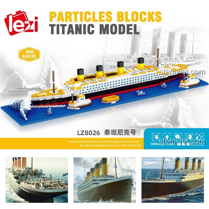 Hộp đồ chơi mô hình Tàu Titanic Lezi LZ8026, chất lượng cao, giúp phát triển trí tuệ cho bé gái 6 tuổi.