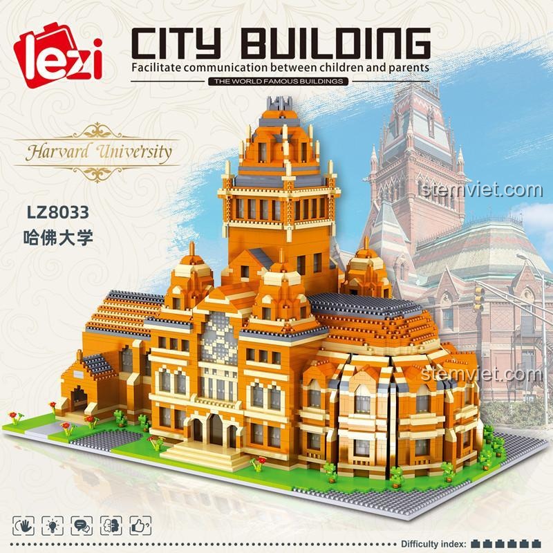 Poster bộ xếp hình Lezi LZ8033 Tòa nhà Memorial Hall Harvard, đồ chơi mô hình kiến trúc nổi tiếng thế giới giá rẻ.