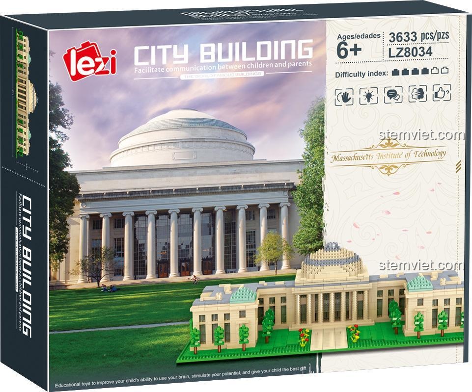 Mô hình Lezi LZ8034 Viện Công nghệ Massachusetts (MIT) hoàn thiện, một bộ lắp ghép kiến trúc chi tiết dành cho con trai từ 6 tuổi trở lên.