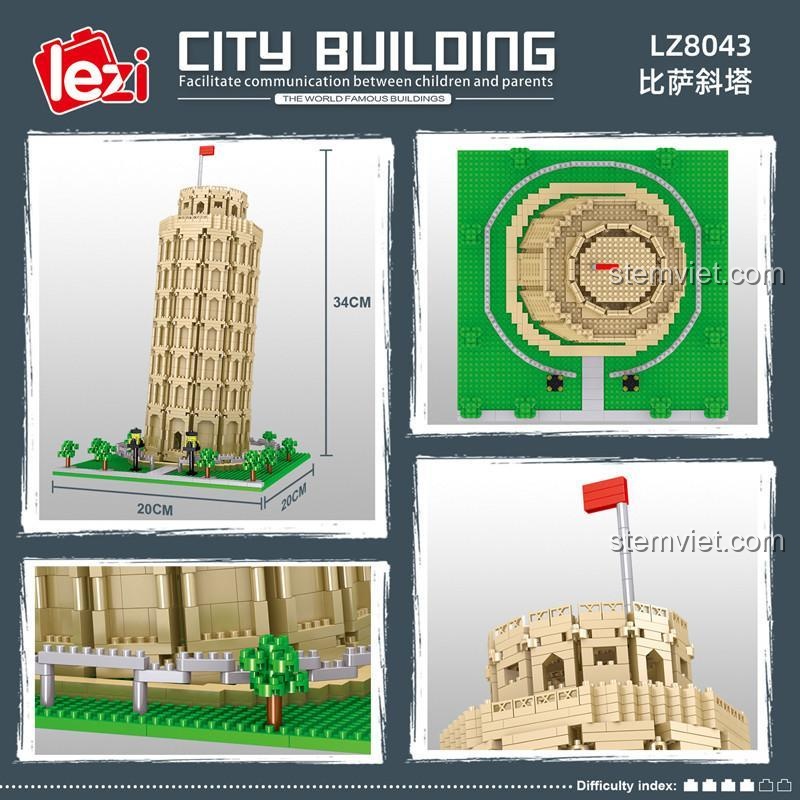 Kích thước Mô hình Tháp nghiêng Pisa LZ 8043, cao 34cm, đồ chơi mô hình Lezi giá tốt.