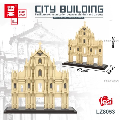 Bộ xếp hình Cổng Đại Tam Ba Lezi LZ8053, đồ chơi xây dựng Biểu tượng Ma Cao, mô hình kiến trúc tinh xảo, kích thước 24x8x24cm, cho bé trai và bé gái 6 tuổi.