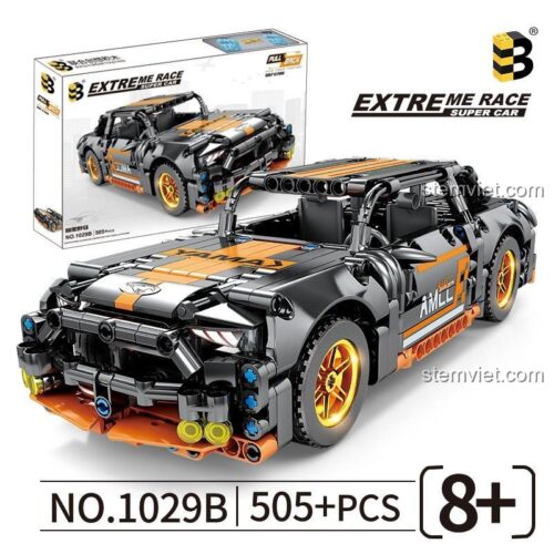 Hộp bộ lắp ghép Lianhe Chuangxiang 1029B Xe Ford Mustang 505 mảnh, đồ chơi lắp ráp cho bé trai 6 tuổi, thể hiện số chi tiết và độ tuổi khuyến nghị.
