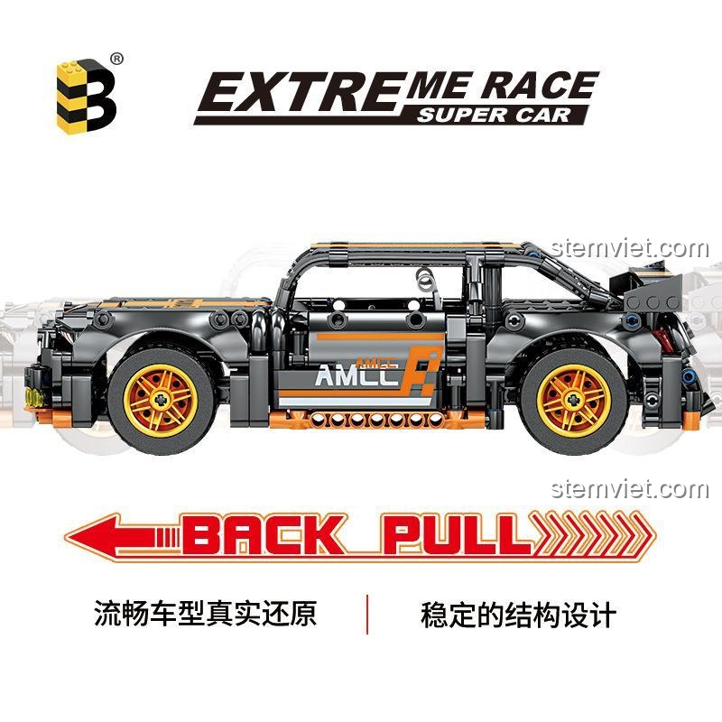 Mô hình Xe đua Ford Mustang 1029B với tính năng động cơ kéo lùi mạnh mẽ, đồ chơi lắp ráp chất lượng cao cho bé trai 6 tuổi.