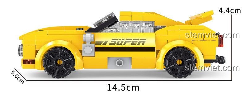 Kích thước đồ chơi xếp hình Xe đua Camaro biến hình XP90017, dài 14.5cm, cao 5.6cm.