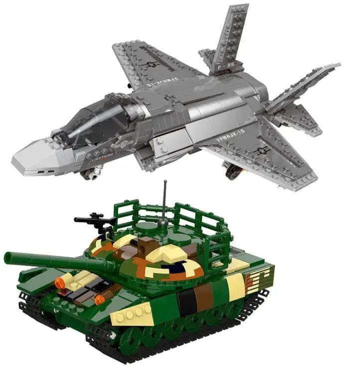 bộ lắp ghép Máy bay chiến đấu F-35 và xe tăng T-90 Limo Toy KB008, đồ chơi quân sự giá rẻ cho bé trai 8 tuổi.