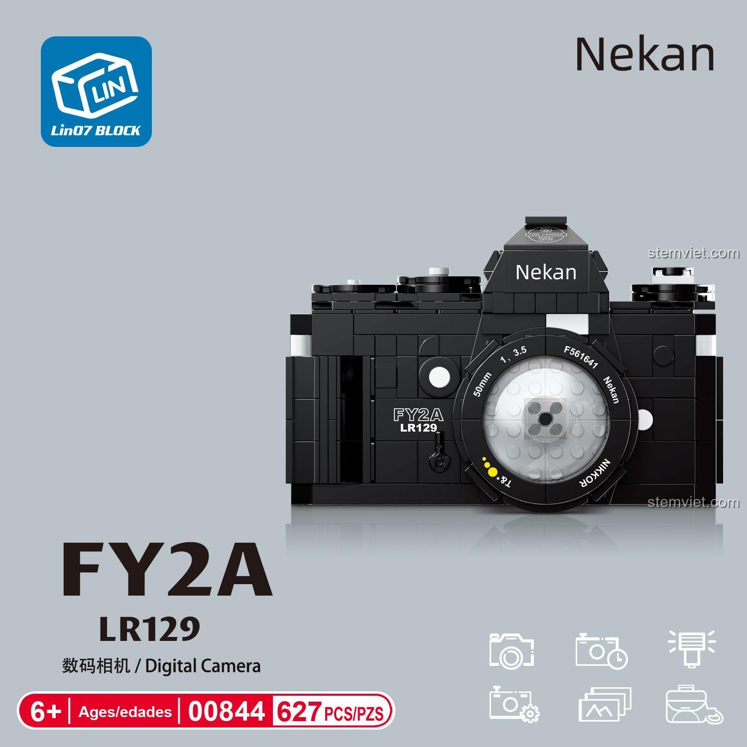 Hộp sản phẩm bộ lắp ghép Máy ảnh kỹ thuật số Lin07 Block FY2A LR129, 627 chi tiết, đồ chơi mô hình cho bé gái 6 tuổi, giá tiết kiệm.