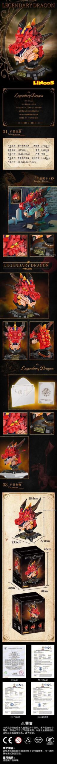 hộp bộ xếp hình LiNoos LN1011 Đầu Rồng Vàng Huyền Thoại, đồ chơi xây dựng LN1011 cho con trai 14 tuổi, giá rẻ