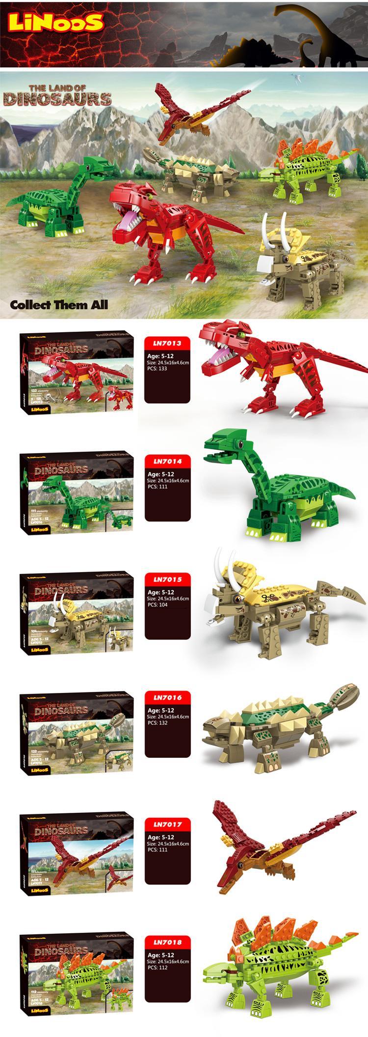 Bộ 6 đồ chơi lắp ráp khủng long LiNooS LN701X The Land of Dinosaurs với 703 mảnh ghép, phù hợp cho bé trai 5-12 tuổi, mang đến trải nghiệm khám phá thế giới tiền sử giá tốt.