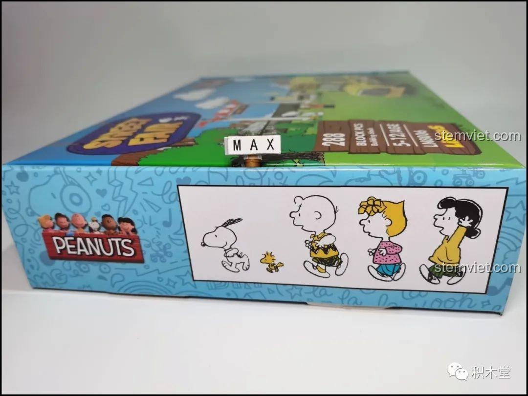 Kích thước hộp bộ đồ chơi LiNooS LN8006 Snoopy Hội Chợ Đường Phố và Xe Buýt Trường Học với thông tin sản phẩm và chứng nhận an toàn CE